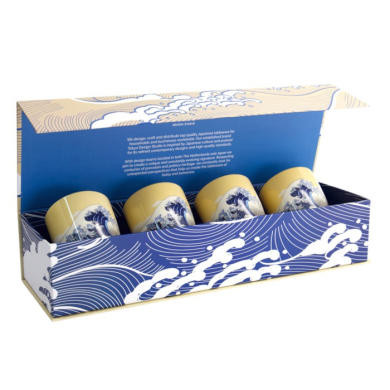 Tokyo Design Studio Becher-Set Kawaii Hokusai Blau/Gelb, 4-tlg., Porzellan, Ø 7 × 8 cm, 170 ml