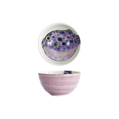 Tokyo Design Studio Bowl Seafood Blowfish Fugu Purple, Porcelain, Ø 13.2 × 7.3 cm, 500 ml