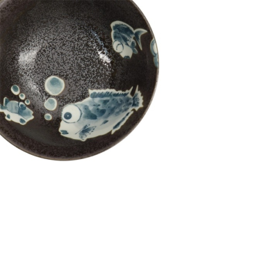 Rice Bowl Kawaii Blowfish Brown (Blue/Black), Porcelain, Ø 15 × 7 cm, 500 ml, Item No. 21985