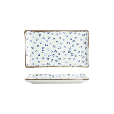 Tokyo Design Studio Sushi-Platte Japan Flower Mizu Weiß/Blau, Porzellan, 21 × 13,5 cm