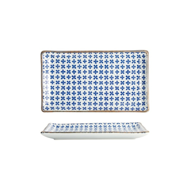 Tokyo Design Studio Sushi Plate Japan Flower Sakura White/Blue, Porcelain, 21 × 13.5 cm
