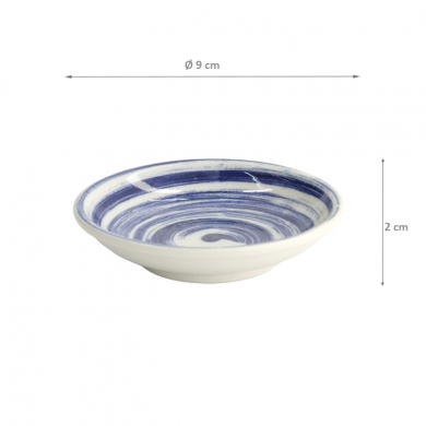 TDS, Soy Sauce Dish, Mixed Plates, Swirl Blue, Ø 9 x 2 cm, Item No. 22094