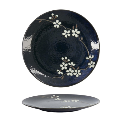 Tokyo Design Studio Plate Cobalt Blue Sakura, Porcelain, Ø 23.5 cm