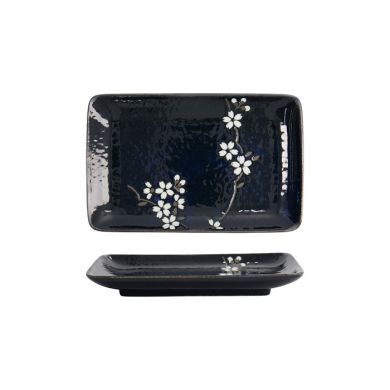 Tokyo Design Studio Rechteckiger Teller Cobalt Blue Sakura, Porzellan, 20,5 × 13,2 × 2,5 cm