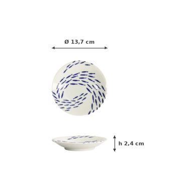 Teller Kawaii Fisch Blau/Weiß, Porzellan, Ø 13,7 × 2,4 cm, Art.-Nr. 22124