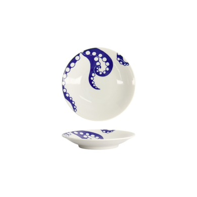 Tokyo Design Studio Teller Kawaii Oktopus Blau/Weiß, Porzellan, Ø 13,7 × 2,4 cm