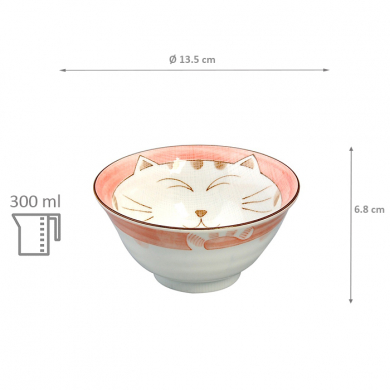 TDS, Tayo Bowl, Kawaii Cat Neko, Pink, Ø 13.5 x 6.8 cm 300 ml - Item No. 2222