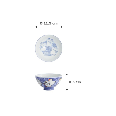 Reisschale Kawaii Karakusa Lucky Cat Blau, Porzellan, Ø 11,5 × 6 cm, 300 ml, Art.-Nr. 22250