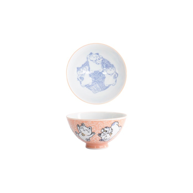 Tokyo Design Studio Rice Bowl Kawaii Karakusa Lucky Cat Orange, Porcelain, Ø 11.5 × 6 cm, 300 ml