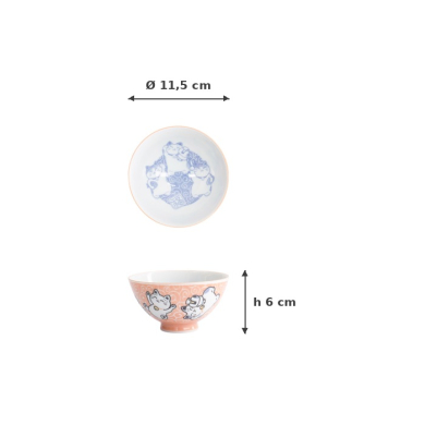 Rice Bowl Kawaii Karakusa Lucky Cat Orange, Porcelain, Ø 11.5 × 6 cm, 300 ml, Item No. 22251