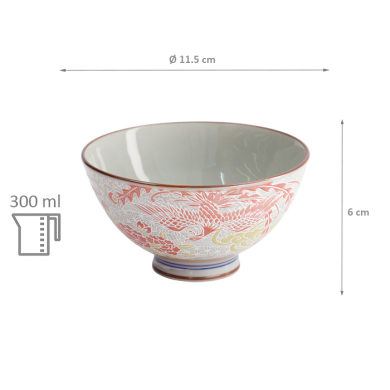 TDS, Rice Bowl, Kawaii, Luster Phoenix, Red, Ø 11.5 x 6 cm, 300ml - Item No. 22255