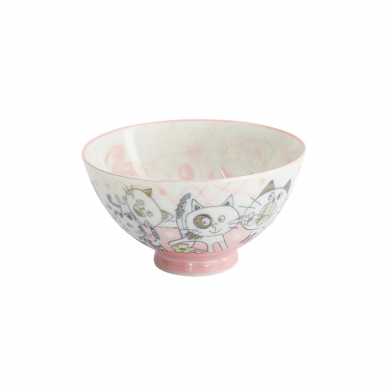 TDS, Rice Bowl, Kawaii Funny Cat, Pink, Ø 11.5 x 6 cm 300 ml - Item No. 22256