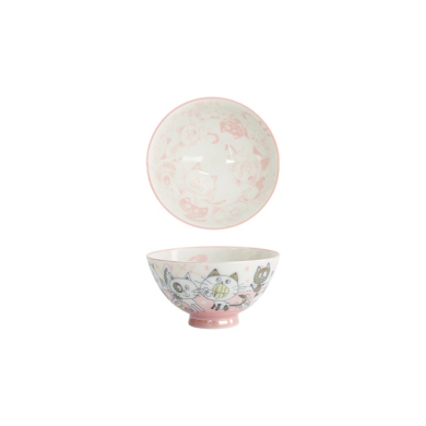 Tokyo Design Studio Rice Bowl Kawaii Funny Cat Pink, Porcelain, Ø 11.5 × 6 cm, 300 ml