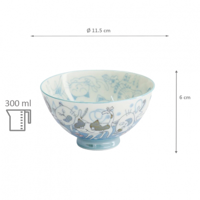 TDS, Rice Bowl, Kawaii Funny Cat, Blue, Ø 11.5 x 6 cm 300 ml - Item No. 22257