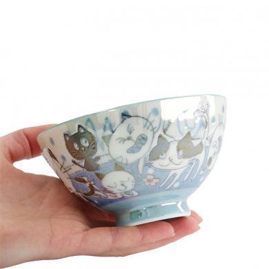 TDS, Rice Bowl, Kawaii Funny Cat, Blue, Ø 11.5 x 6 cm 300 ml - Item No. 22257