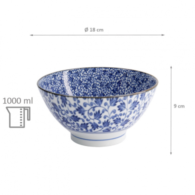 TDS, Bowl, Hana Blue, Mixed Bowls, Ø 18x9cm 1000 ml, Karakusa - Item No. 22258