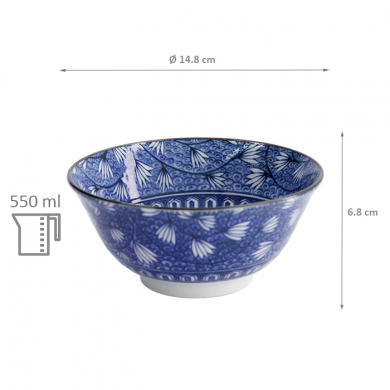 TDS, Bowl, Hana Blue, Mixed Bowls, Ø 14.8x6.8cm 550ml, Tsuta Karakusa - Item No. 22269