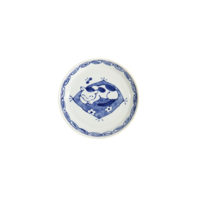 Plate Neko Maruke Cat Blue/White, Porcelain, Ø 14.3 × 2.1 cm, Item No. 22296