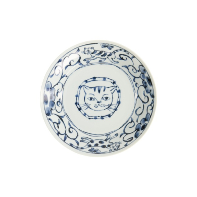 Shallow Bowl Neko Maruke Cat White/Grey, Porcelain, Ø 20.7 × 3.8 cm, Item No. 22297