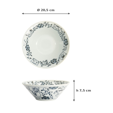 Noodle Bowl Neko Maruke Cat Grey/White, Porcelain, Ø 20.5 × 7.5 cm, 1.1 l, Item No. 22299