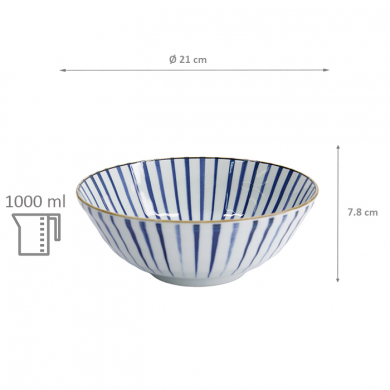 TDS, Ramen Bowl, Natsu Tokusa, Blue/White, Ø 21 x 7.8 cm 1000ml - Item No. 22328