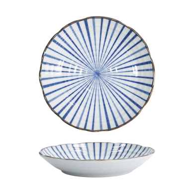 Tokyo Design Studio Plate Natsu Tokusa Blue/White, Porcelain, Ø 22 × 4 cm