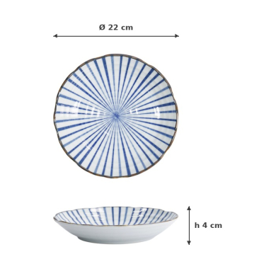Plate Natsu Tokusa Blue/White, Porcelain, Ø 22 × 4 cm, Item No. 22330
