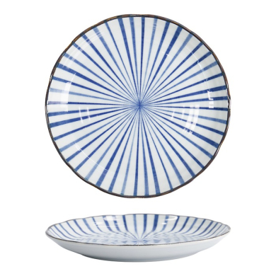Tokyo Design Studio Plate Natsu Tokusa Blue/White, Porcelain, Ø 24.7 × 3 cm