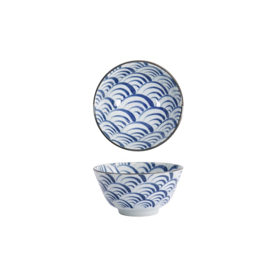 Tokyo Design Studio Reisschale Natsu Nami Blau/Weiß, Porzellan, Ø 12 × 6,4 cm, 350 ml
