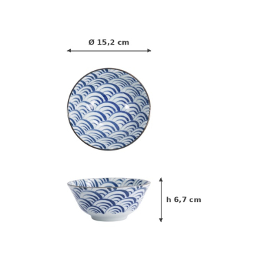 Tayo Bowl Natsu Nami Blue/White, Porcelain, Ø 15.2 × 6.7 cm, 500 ml, Item No. 22336