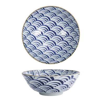 Tokyo Design Studio Ramenschale Natsu Nami Blau/Weiß, Porzellan, Ø 21 × 7,8 cm, 1 l