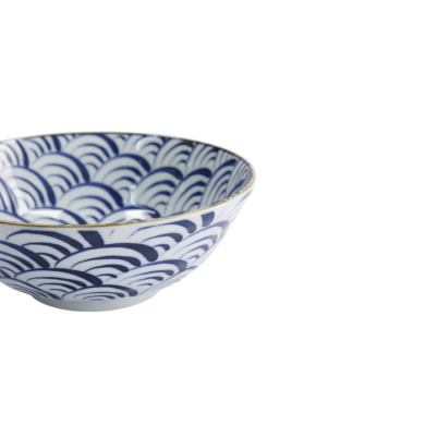 Ramenschale Natsu Nami Blau/Weiß, Porzellan, Ø 21 × 7,8 cm, 1 l, Art.-Nr. 22337