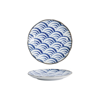 Tokyo Design Studio Teller Natsu Nami Blau/Weiß, Porzellan, Ø 16,5 × 2 cm