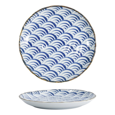 Tokyo Design Studio Plate Natsu Nami Blue/White, Porcelain, Ø 24.7 × 3 cm