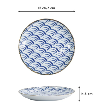 Plate Natsu Nami Blue/White, Porcelain, Ø 24.7 × 3 cm, Item No. 22341