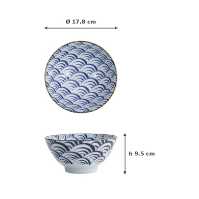 Bowl Natsu Nami Mixed Bowls Blue/White, Porcelain, Ø 17.8 × 8.7 cm, 1 l, Item No. 22343