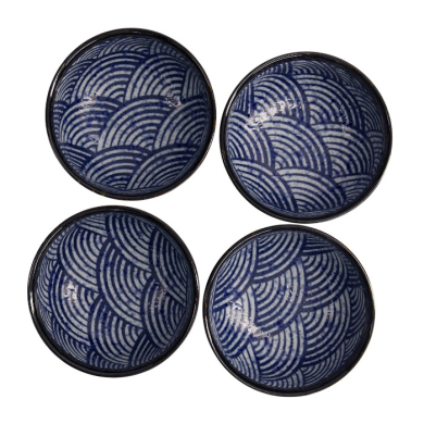 TDS, 4 Bowls Set, Aisai Seigaiha, Ø 12.7 x 7 cm, Item No. 22513