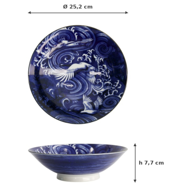 Bowl Japonism Crane Blue, Porcelain, Ø 25.2 × 7.7 cm, Item No. 22516