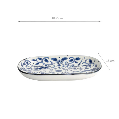 TDS, Plate, Tokyo Blue Maizuru Oblong, 18.7x13cm, Item No. 22622