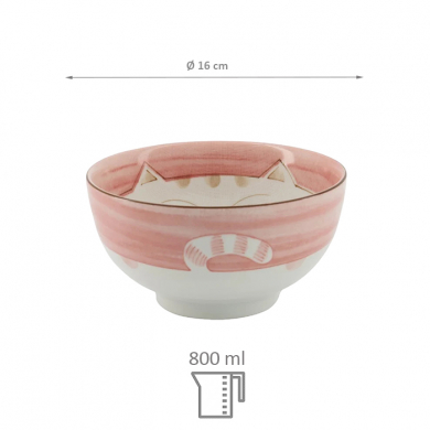 TDS, Rice Bowl, Kawaii Cat Neko, Pink, Ø 16 cm 800 ml - Item No. 2470