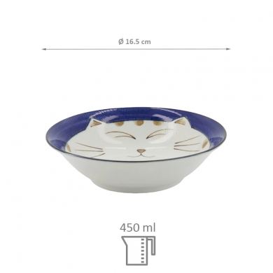 TDS, Rice Bowl, Kawaii Cat Neko, Blue, Ø 16.5 cm 450 ml - Item No. 2471