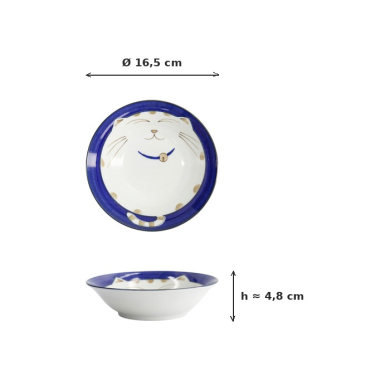 Reisschale Kawaii Katze Neko Blau, Porzellan, Ø 16,5 cm, 450 ml, Art.-Nr. 2471