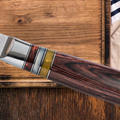 Sashimi Knife (Fillet Knife) with 3 Acrylic Rings in Magnetic Box, VG-10 Damascus Steel, 32 cm, Item No. 3085