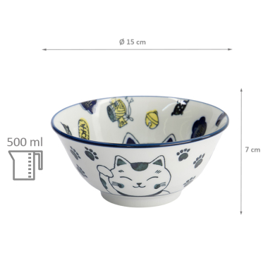 TDS, Bowl, Kawaii Lucky Cat Neko, Blue, Ø 15 x 7 cm, 500ml - Item No. 33008