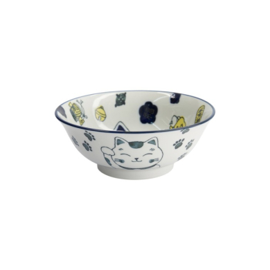 Ramenschale Kawaii Lucky Cat Neko Blau, Porzellan, Ø 20,8 × 8 cm, 1 l, Art.-Nr. 33010
