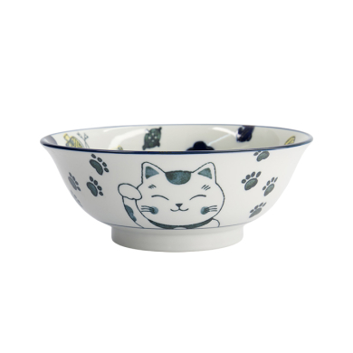 TDS, Ramen Bowl, Kawaii Lucky Cat Neko, Blue, Ø 20.8 x 8cm, 1000ml - Item No. 33010