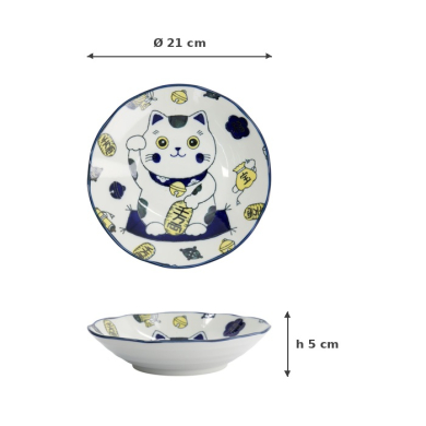 Pastateller Kawaii Lucky Cat Neko Blau, Porzellan, Ø 21 × 5 cm, Art.-Nr. 33012