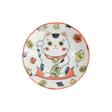 Pastateller Kawaii Lucky Cat Neko Rot, Porzellan, Ø 21 × 5 cm, Art.-Nr. 33013
