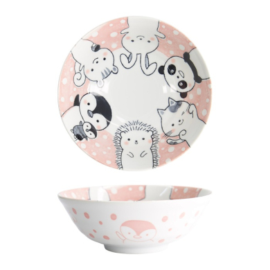Tokyo Design Studio Ramen Bowl Kawaii Animal Pink, Porcelain, Ø 21 × 7.8 cm, 1 l