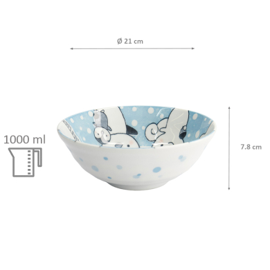 TDS, Ramen Bowl, Kawaii Animal, Blue, Ø 21x7.8cm, 1000ml, Item No. 33023